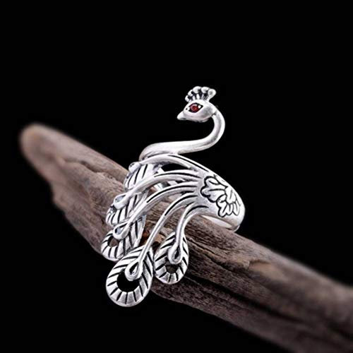 Stil Ringschmuck Reiner Silberring Schmuck Matte Persönlichkeit Kunsthandwerk Thai Silber Öffnung Schwarzer Achat Weiblicher Pfau Ring? Gelber Chalcedon, C-F, Pfau