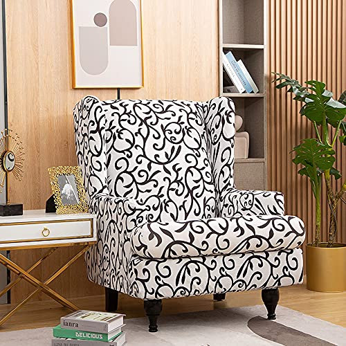 YOPOIY Sesselbezug 2 Stück Stretch-Spandex Ohrensessel Bezug Sofabezug gedruckt Husse für Ohrensessel Möbelschoner Couch Soft für Ohrensessel -Schwarz und weiß
