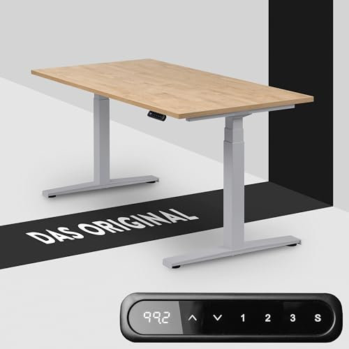 boho office® Höhenverstellbarer Schreibtisch 180 x 80 cm - Elektrisch stufenlos, inkl. Wireless Charger, Memoryfunktion, Kollisionsschutz - Basic Line Silber inkl. Tischplatte in Wildeiche