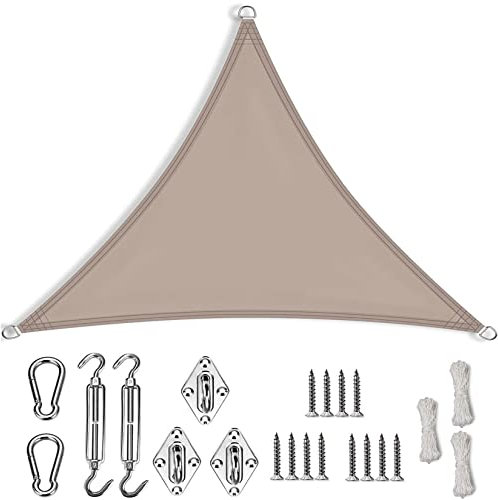 Dreieck Rechtwinklig Sonnenschutz Plane 9.8x9.8x9.8m Sonnenschutz aus reißfestem HDPE-Kunststoff Balkon Sichtschutz Sichtschutz mit Edelstahl Befestigungs Kit für Pergola Beschattung Terrasse, Taupe
