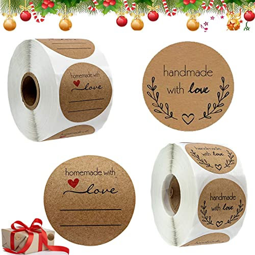 1000 Stück Geschenkaufkleber, Etiketten Selbstklebend, 1,49 zoll Kraft Aufkleber Weihnachten, Weihnachten Geschenksticker, Marmeladen Etiketten für DIY Backen, Briefumschlag, Geschenktüten Dekoration
