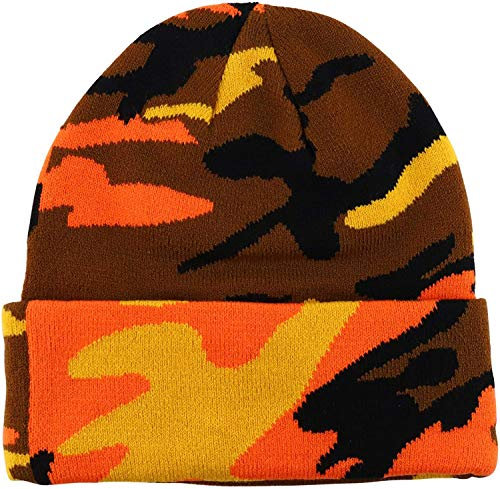 Gelante Warme Strickmütze für Herren und Damen, einfarbig, mit Totenkopf., Orange Camo, Einheitsgröße