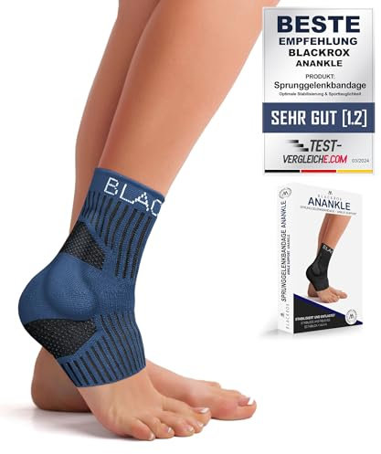 BLACKROX Sprunggelenkbandage [Vergleichssieger 2024] Gr. S-L | Für Damen & Herren | Bandage für das Fußgelenk | Perfekt für Sport, Fußball, Joggen & Bodybuilding | ANANKLE | Blau Gr. M