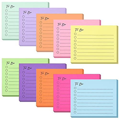 10 Pack to Do List Notepad Lined Sticky Notes, 3x4, 500 Sheets, Sticky Notes with Lines, to Do List Planner, Square Sticky Notes for Office, Meeting, School, Home