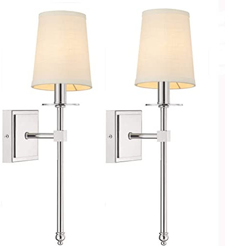 Wandleuchte Innen Chrom Wohnzimmerlampe Stoffschirm, Nachttisch Wandlampe 2er set, 1 x E27 bis max. 60W Up Down Wandbeleuchtung aus Metall und Textil Modern Lampen für Hotel Schlafzimmer Treppe Flur