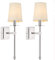 Wandleuchte Innen Chrom Wohnzimmerlampe Stoffschirm, Nachttisch Wandlampe 2er set, 1 x E27 bis max. 60W Up Down Wandbeleuchtung aus Metall und Textil Modern Lampen für Hotel Schlafzimmer Treppe Flur