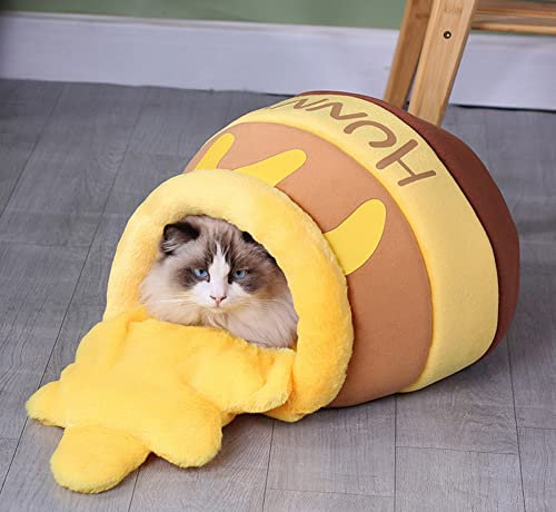 YURRO Honey Jar/Pot Pet Bed,Cosy Cat Cuddle Cave Bed,Anti Anxiety Calming Bed for Indoor Cat,Maine Coon Kittens Bed,Lovely Cat House Self-Warming