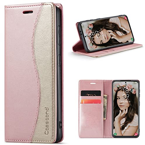 Casecond für Xiaomi 12T 5G / Xiaomi 12T Pro 5G Hülle Handyhülle Leder Flip Case Magnet Magnetisch Klappbar Kartenfach Klapphülle Wallet Lederhülle für Männer Frauen RFID Schutzhülle Rose Gold und Gold