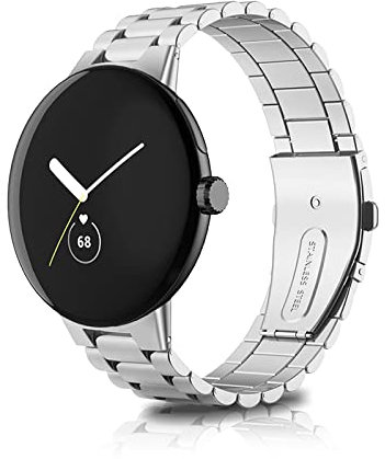 Rosok Armband Kompatibel mit Google Pixel Watch 3 41mm/2, Herren & Damen Rostfreier Edelstahl Ersatzband für Google Pixel Watch (Silber)