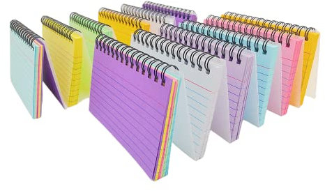 600 Sheets Index Cards Multicolor Flash Cards 12Pcs Revision Record Cards Spiral Note Taking Paper Ruled Index Cards for Study Review Work Record Note List 5 * 3 Inches