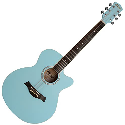 Tiger ACG1-LBL-SM Acoustic Steel String Guitar - Matte Baby Blue | Full Size Small Body Parlour Guitar for Ages 12+