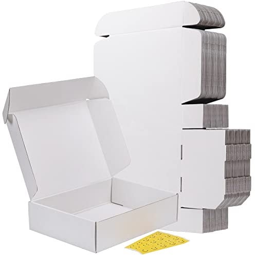 RLAVBL 20 Pack Small Cardboard Boxes 305X229X77 mm, White Packing Boxes with Smiling Faces Stickers, Ideal for Storage, Transport and Small Businesses