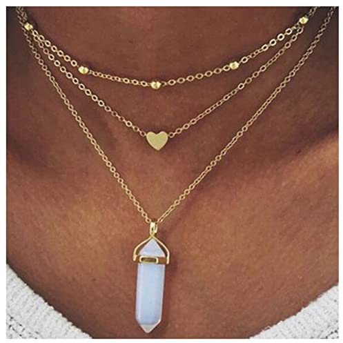 Cimenexe Böhmischen Geschichteten Opal Mondstein Anhänger Halskette Gold Herz Halskette Kette Kristall Quarz Stein Halskette Kugel Form Heilung Spitzen Chakra Halskette Schmuck Für Frauen Und Mädchen