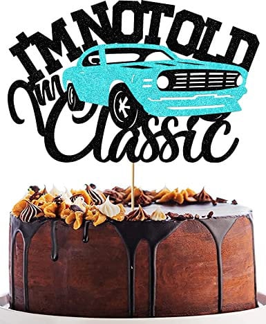 I’m not old I’m classic Cars Cake Topper Vintage Blue Car Toppers Decorations for Men Glitter Black 40th 50th 60th 70th 80th 90th Birthday Decoration Party Supplies