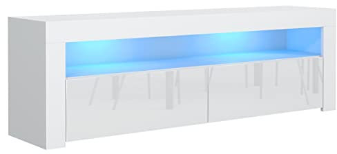 meble masztalerz Mobile TV Bianco con LED blu - Frontali dei Mobili Lucidi - 130x48,5x35 cm - con 2 ante - Mobiletti Rtv - Aarmadietti Salvaspazio - Supporto TV