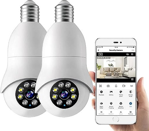 Light Bulb Camera Security Camera WiFi 1080P Wireless Cameras 360°Panoramic Full HCamera Human Motion Detection Two Way Audio Color E27 Light Bulb Socket