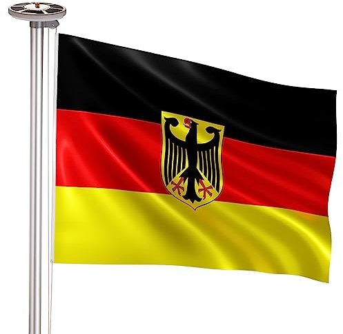 BRUBAKER 6m Aluminium Fahnenmast inkl. Deutschland Flagge mit Adler Wappen und Solar Fahnenmastlicht - Flaggenmast mit Bodenhülse + Deutschlandflagge + Solar-Energie Licht - All-in-One Set