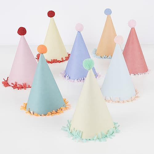 Meri Meri Birthday Party Hats - Pack of 8 Bright & Colorful Cone Hats for Kids & Adults