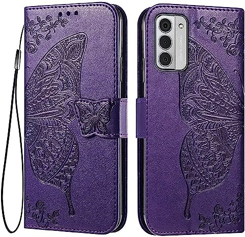 EASSGU Leder Handyhülle für Nokia G42 5G (6.56 Inches) Flip-Folio Magnetische Hülle mit 3 Kartenfach, 1 Wallet, Sturzfeste, Kratzfeste Case - Dunkelviolett