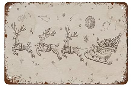 Retro Metall-Blechschild Weihnachten Weihnachtsmann Schlitten Winter Vintage Kunst 14 x 20 cm Home Bar Pub Shop Dekorationen Esszimmer Küche Kaffee Vintage Schild Geschenk
