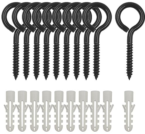IOUALEY 10 Pack 3.2 Inch Stainless Steel Heavy Duty Black Screw Eyes Hooks for Hammock Stand Swings Chair Indoor Outdoor Use