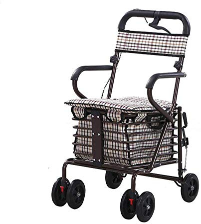 Tragbarer Einkaufswagen, zusammenklappbarer Rollator, Gehhilfe, vierrädriger Gehwagen mit gepolstertem Sitz und Korb für ältere Menschen (C)