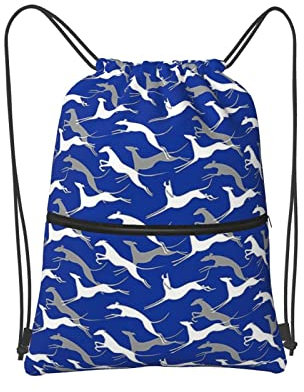 SJOAOAA Borsa con coulisse che salta levrieri blu con coulisse zaino con cerniera resistente all'acqua borsa sportiva sacca da palestra con tasca laterale per uomo donna, Nero , Taglia unica