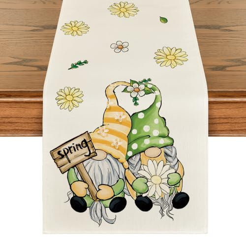 Artoid Mode GNOME Blumen Frühling Tischläufer, Saisonnal Küche Esstisch Dekoration Drinnen Urlaub Party Dekor 40x140 cm