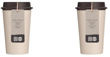 Circular Now Cup - 12oz/340ml Reusable Coffee Cup Made from Recycled Single Use Cups. (Cream & Cosmic Black) (Pack of 2)