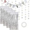 Kaari Silberne Lametta-Vorhänge, Folienfransen, metallische Lametta-Vorhänge, Foto-Hintergrund-Set, Flaggen-Wimpelbanner, glitzernde Papier-Sternform-Girlande für Geburtstag, Hochzeit
