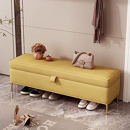 Aufbewahrungsbank, Kunstleder-Aufbewahrungs-Ottomane-Bank, Premium-Bettbank mit Stauraum, Moderne Polsterbank, Schuhbank, Schlafzimmerbank, Gelb, 100 x 40 x 45 cm (39 x 16 x 18 Zoll)