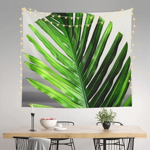 Wandteppich für Wohnzimmer, Wandbehang, grünes Palmblatt, Wandteppich, Wanddekoration für Schlafzimmer, ästhetische Dekoration, Tapisserie für Bettwäsche, Wohnheim (330 x 392 cm)