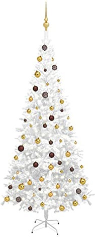 BaraSh Künstlicher Weihnachtsbaum mit & Kugeln L 240 cm Weiß Plastik Weihnachtsbaum
