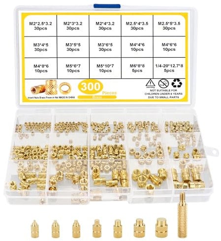 308 Stück Gewindeeinsatz und Lötkolben Einschmelzhilfe Set, mit 300 Stück Einpressmuttern Rändelmutter und 8 Stück Lötspitzen, Lötkolbenspitzen für Gewindeeinsätze M2 (M2.5) / M3 / M4 / M5 / M6 / M8