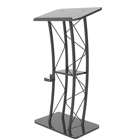 esmen Schräges Podium 47 Zoll schwarzes Podium, gebogenes Podium, Metall-Podiumsständer, hölzernes Rednerpult, Empfangstheke für Klassenzimmer, Büros, Restaurants Bodenstehendes Podium