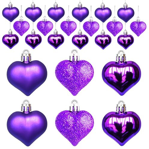 Tindobewan Herz-Ornamente, verschiedene Ausführungen, Herzkugeln, hängende Ornamente für Valentinstag, Weihnachtsbaum, Hochzeit, Jahrestag, Party-Dekoration (lila)