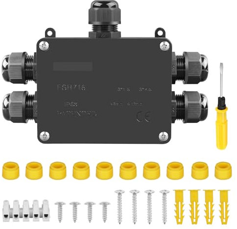 Abzweigdose Wasserdicht IP68, 5 Wege Verteilerdose Außen, Outdoor Aufputz Kabelverbinder,Verbindungsdose Aussen,Erdkabel Klemmdose Anschlussbox, Drahtverbinder für Ø4-14mm Kabeldurchmesser,Schwarz
