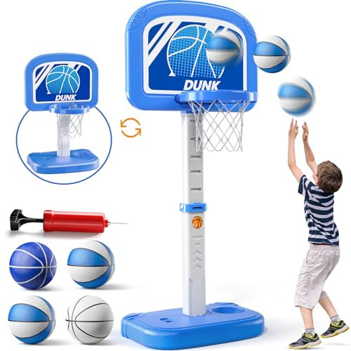 TEMI Basketballkorb Indoor für Kleinkinder Kinder, Einstellbare Poolside Hoops mit 4 Bällen und Pumpe, Indoor Outdoor Basketball Spiel für Kleinkinder Kinder Jungen Mädchen Alter 3 4 5 6 7 8