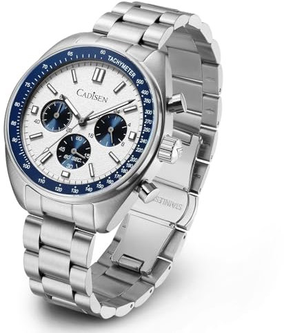 CADISEN Herren Quarz Uhr Elegante lässige Business mit Saphirglas Edelstahl Armband (weiß)