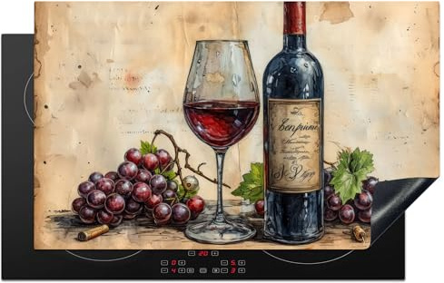 KitchenYeah© Protege Plaque Tapis Pour Induction 85x52 cm Deco Cuisine Protection Vitrocéramique Pour Cuisiniere Vin - Raisin - Boisson - Verre à vin - Fruit