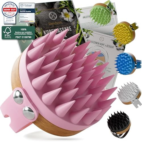 HELDSON® Premium Kopfhaut Massagebürste - FSC®100% - Kopfmassage Bürste - Scalp Massager Brush - Haar Massagebürste Haare - Hair Care Kopfhaut Peeling - Kopf Massage - Scalp Scrub [Perlrosa]