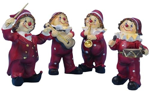 Pommerntraum ®| 4-er Set Clowns Clownfiguren Harlekine Sammlerfiguren Dekofiguren Wohn-Dekoration Skulpturen Dekofiguren Musiker (Modell 4)