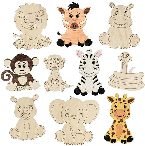 ZUKLA Holztiere zum Bemalen - Montessori Holz Basteln Kinder ab 3 Jahren für Mädchen & Junge - Holz Tiere Figuren zum Bemalen Kinder - Holz zum Basteln - Kindergeburtstag Geschenk - 10-Teile Afrika