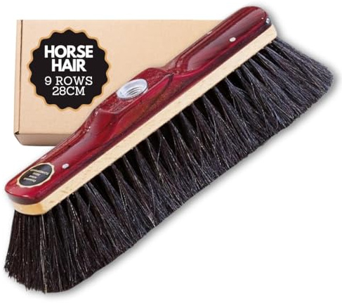 Horsehair Broom Head 28cm for Bricklaying - Durable 9-Row Sweeping Brush with Lacquered Wooden Saddle, Versatile Masonry Tool