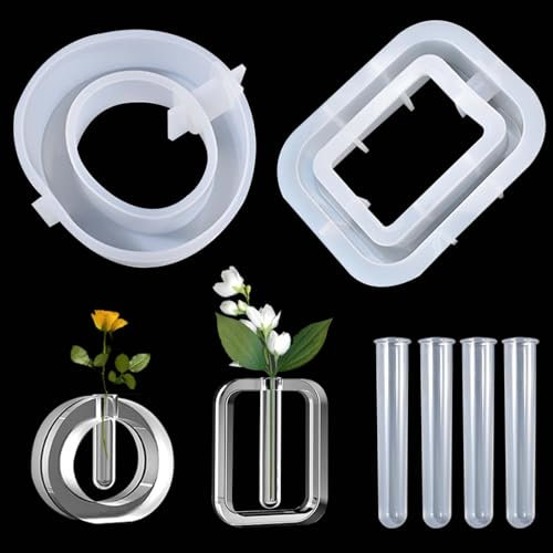 FZYCOM 2 Pezzi Stampo in Resina per Vaso di Fiori con 4 Acriliche Tubi, Stampi per Resina Silicone Bottiglia, Stampi In Silicone Per VasoIn Resina (Stampo in Resina per Vaso)