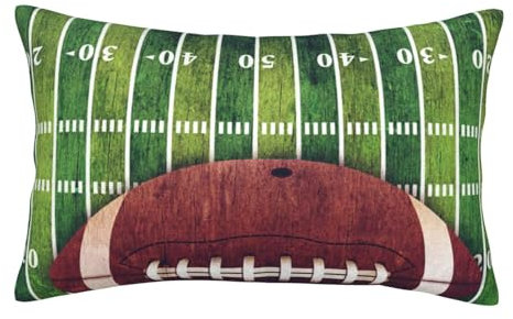 LAMAME American Football Feld und Ball bedruckter Kissenbezug, weicher Kissenbezug mit unsichtbarem Reißverschluss