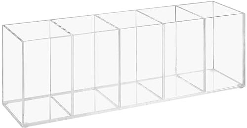 Top-spring Acrylic Pen Pencil Holder, 5 Compartments Clear Desk Organiser for Pens, Pencils, Makeup Brushes, Pen Pot for Classroom, Office, Stationary Organiser (5 Slots)
