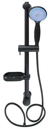 Saliscendi colonna doccia 60 cm nero opaco con porta sapone e flessibile 180 cm