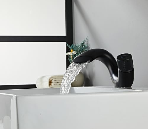 Rubinetto lavabo, nero opaco, cascata, rubinetto del bagno, lavabo monoforo, rubinetto del lavandino, design creativo, WC, rubinetto del lavandino, ottone