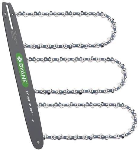 BYANE 14 Inch(35cm) Chainsaw Bar and Chain Combo, 3/8'' LP Pitch, .050''(1.3mm) Gauge, 52 Drive Links, Fits Ryobi RY3714, Husqvarna 120, Echo CS-310, Craftsman and More (3 Chains+ 1 Bar)